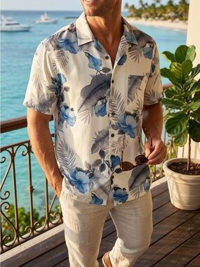 Caribbean Joe Men’s Hawaiian Shirt Tropical Floral Button Up Short Sleeve XL NWT